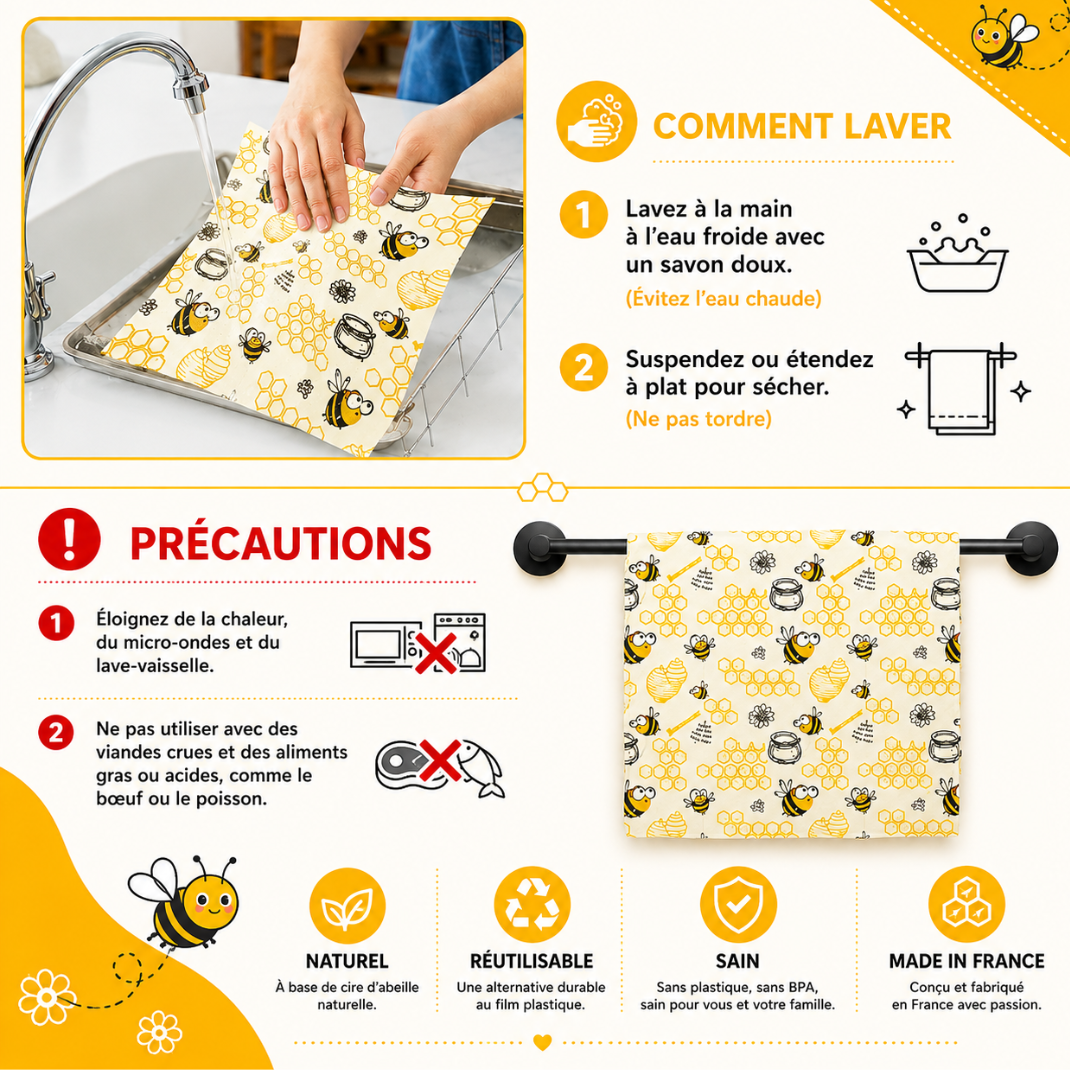 Lot de 3 Emballages alimentaires en cire d'abeille - Bee-Wraps Brivell