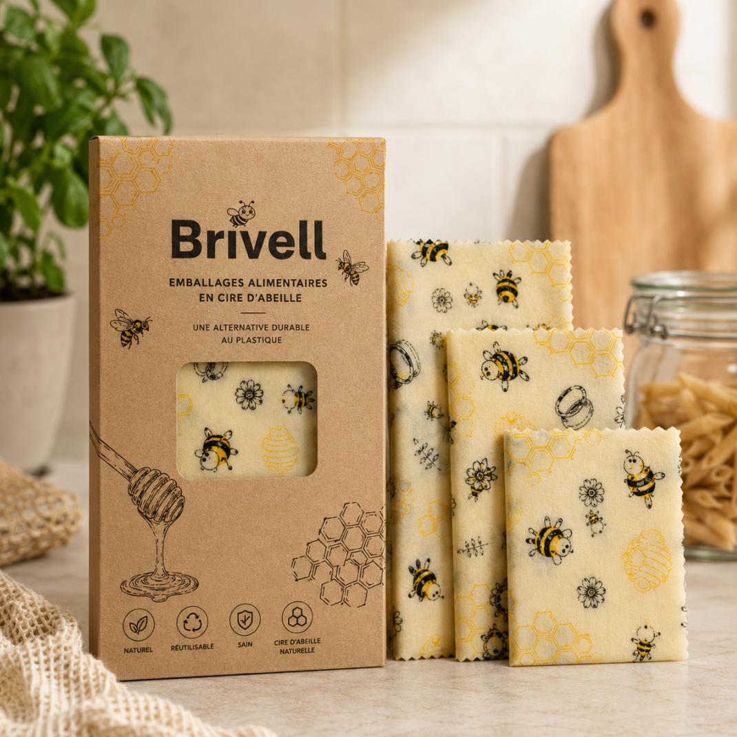 Lot de 3 Emballages alimentaires en cire d'abeille - Bee-Wraps Brivell