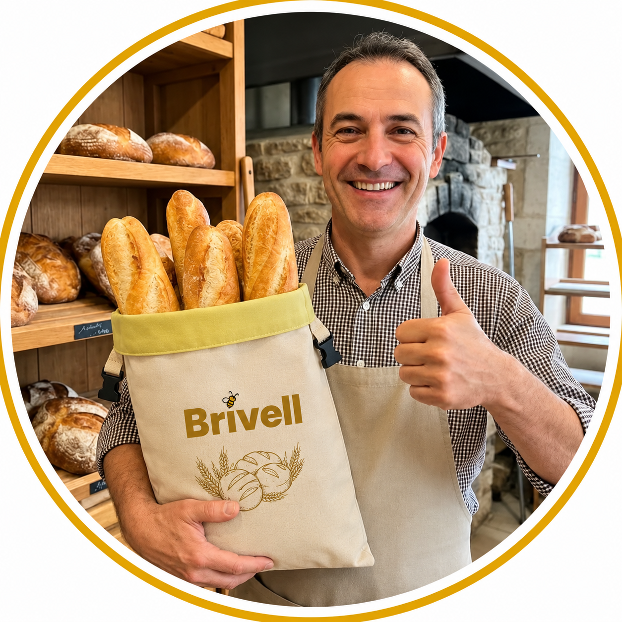 Le sac Brivell tenu dans un fournil