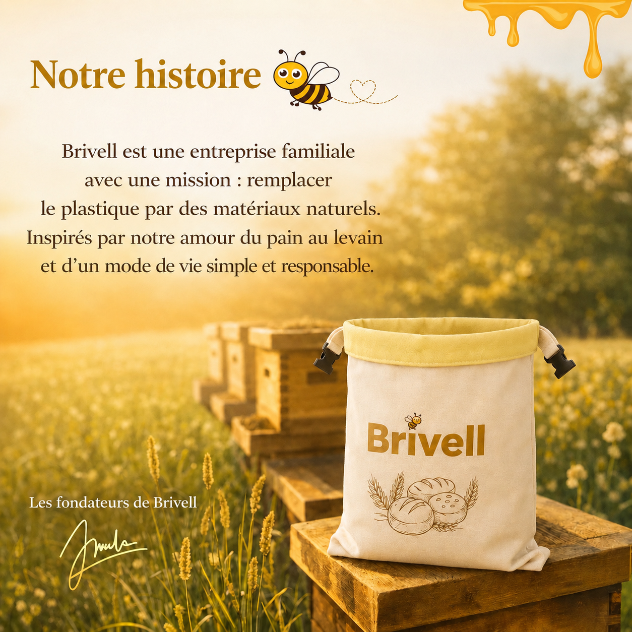 Sacs Brivell Premium en cire d'abeille & coton 100 % — Lavables, pour une conservation naturelle
